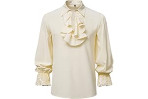 MAKINGDA Men's Renaissance Ruffled Frilly Shirts Medieval Vintage Jabot Collar Pirate Costume Tops