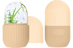 FLOWERUN 2 Piezas Ice Roller para Masaje Facial Frío, Hielo Cara Reutilizable de Silicona, Reducción de Poros y Ojeras, Refrescante y Calmante, para Cuidado de la Piel en Casa (Rayas Beige)