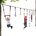 Toy Park Ninja Slackline Warrior Obstacle Course for Kids 15m Ninja Slackline Hanging Gym Rings, Monkey Bars, Climbers & Ladders, Tree Protectors, Perfect Outdoor Fun for Kids