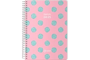 Dohe - Agenda Escolar 2024 2025 - Día por Página, Tamaño A5 (15x21 cm), Cierre de Anillas, Español e Inglés, Septiembre a Junio, Material Escolar - KALON Dots