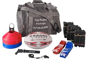 Ram, set da rugby pacchetto che include cinture, palla da rugby, pompa, fischietto, coni e borsa per trasporto