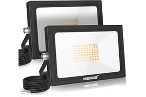 MEIKEE Projecteurs LED Extérieur 60W, Lot de 2 Spot LED Extérieur IP66 Étanche, 5200LM Super Brillant, Blanc Chaud 2700K, Éclairage de Sécurité pour Patio, Jardin, Garage, Terrasse, Usine, Entrée