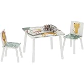 AIYAPLAY Children's Table and Chairs 3 Pieces Children +3 Years Old Green | Children's Table with 2 Chairs, Wooden Frame, Fur