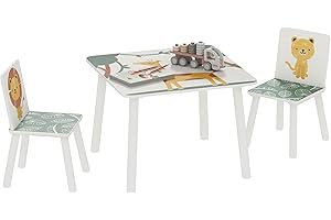 AIYAPLAY Set da 3 Pezzi con Tavolo per Bambini e 2 Sedie, Set di Arredo Cameretta e Salotto con Tavolino e Sedie per Bimbi da 3-8 Anni, Fantasia con Animali, Verde