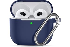 Ouwegaga Cover per Airpods 3, Silicone Custodia per Airpods Terza Generazione 2021, Protezione Completa del Corpo Cover Compatìbile con Apple Airpods 3 Case, con Moschettone, Blu