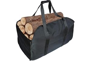 CACTIYE Canvas Log Tote Bag Carrier Indoor Fireplace Firewood Totes Large Log Carrier, firewood Carry Bag Holder, arm Load Cloth firewood Carrier (Black)