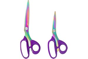 Asdirne Stoffschere, Schneiderschere mit Hochleistungs-Titanbeschichtung aus rostfreiem Stahl, Schneiderschere zum Schneiden von Stoffen und Leder, lila, 2er Set (26cm/21cm)