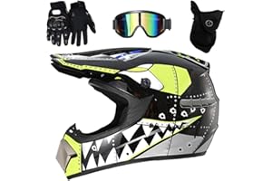 HUSHUI Motocross Helmet,Full Face MTB Motorcycle Helmet Off-Road Electric Dirt Bike Motorcycle/Mountain Bike Helmet with Goggles Gloves Face Shield for Adult