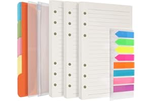 iEasey Lot de 3 recharges de papier A6, 270 pages lignées, 5 intercalaires colorés, 160 drapeaux adhésifs fluo, 2 poches zippées, règle – Papier à lettre
