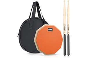 LOLUNUT Dumb Drum Practice Pad,2-sided Silent Practice Pad Soft Rubber Wooden Base Stand with Solid Wood Drum Sticks (8 inch-Orange)