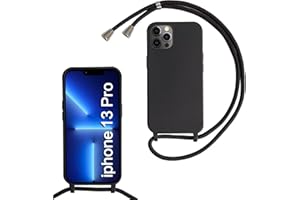 MBSLFY Silikon Handykette für iPhone 13 Pro Necklace Hülle mit Band, Verstellbarer Halskette Handyhülle, Handyhülle für zum Umhängen, Case mit Schnur, Schwarz