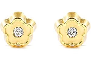 MONDE PETIT Orecchini per Bambini fiore margherita - oro giallo 9k (375) - Scatola Regalo - Certificato di garanzia