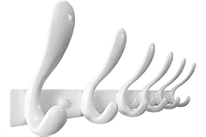 Honsky Wandgarderobe, stilvoll, 44cm Metallgarderobe, Wandmontage, robuste 6 Haken, Wandgarderobenhaken zum Aufhängen von Mantel, Kleidung, Hut, Jacke, Weiß