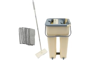Platt mopp och hink-set med 10 dukar, 360° vridbar mopp | Moppset med hink, platt golvtorkare med mikrofiberdyna för kakel, l