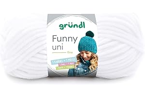 Gründl Laine Funny uni – laine chenille douce pour crocheter – douillette et douce pour la peau – 100% polyester – 1 pelote 100 g / 120 m – taille d’aiguille 5 – 6 – blanc