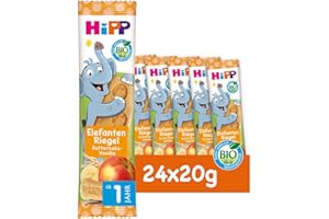 ‎HIPP HiPP Elefant Müesli Riegel Butterkeks in Apfel-Vanille (24 x 20g), ab 1 Jahr, Süße nur aus Früchten, in bester Bio-Qualität