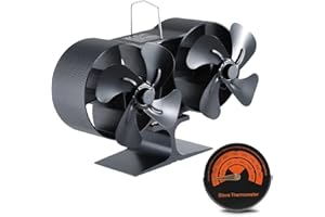 ConBlom Kaminventilator 8 Blätter Kamin Ofen Ventilator, Hitze Powered Ofen Fan Ofenlüfter Ohne Strom mit Thermometer, für Holzofen, Kamin, Holz, LOG Brenner, Doppelmotor