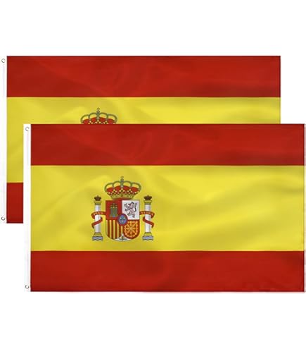 Bandera De Los Regulares Española 90x150 Cm | Satén Rojo Y Amarillo, Con Emblema De Corona Y Sables - Ojales Metálicos, Decorativa Y Militar