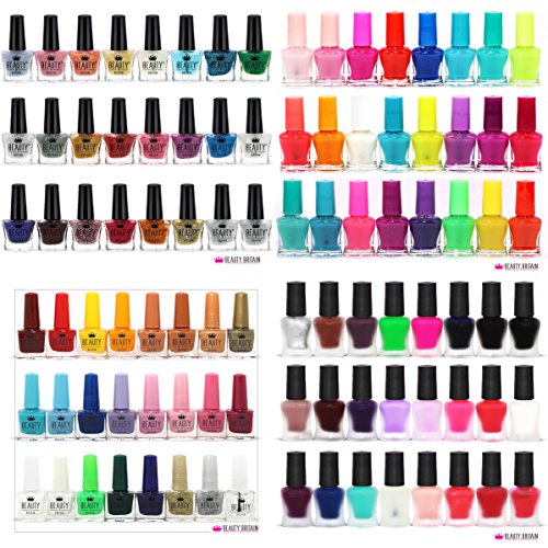 Beauty4Britain - Set di 52 smalti misti, con glitter, fluo, lucidi e opachi, 48 tonalità diverse e 4 top coat