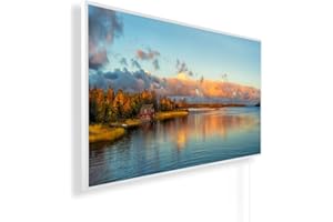 Infrared Picture Heater, Autumn Picture Motifs, German TÜV/GS Certification, 800 Watt Heater, White Frame, 01., House by the Sea