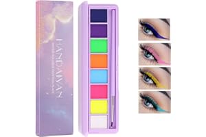 Beteligir 8 Farben wasseraktivierte Eyeliner Palette, Neon Face Paint Farbige Hydra Liner Makeup, Matte Graphic Eyeliner UV Glow Fluoreszierende weiße Körperfarb