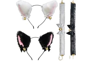 SJBAUTYO 2 juegos de orejas de zorro/gato accesorios para orejas de gato, diademas, cuello de encaje, para fiesta de disfraces, carnaval, Navidad, mujer, niña