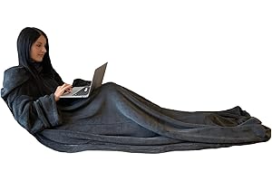 HOMELEVEL Coperta con Maniche Lunghe - Plaid Invernale Braccia Coperte - Poncho Caldo in Pile - Coperta Divano 150x200cm - Tessuto Morbido - Grigio