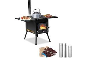 Outopee Camping Wood Stove, Outdoor Portable Tent Wood Burning with Stainless Chimney Pipes, Tent Stove Jack & Gloves for Outdoor Camping Cooking and Heating 1-2 People Use