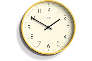 JONES CLOCKS ®, Zegar ścienny Studio, kremowa ramka i czarna igła 30 cm (żółty)