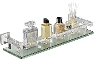 SAYAYO Étagères de Salle de Bain Étagère de Douche en Verre Étagère Murale Rangement Douche avec Tablette, Verre Trempé Rectangulaire, Finition Chrome Poli, 40CM, EGC2000-40-C
