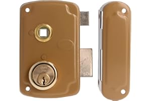 Amig - Cerradura de Sobreponer de Derecha con Palanca de Cierre y Lengüeta para Puertas de Madera Mod. 75UN 76 x 120 mm Cilindro Redondo de Seguridad Acero Dorado