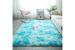 TINYBOY-HBQ Tappeti Salotto Shaggy Tappeto a Pelo Lungo Tappeto Peloso Soggiorno Salotto Moderno Cameretta Tappeti Pelosi Camera da Letto Morbido Tappetino Antiscivolo Morbido e Soffice (Blu Bianco, 120*160cm)