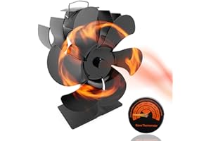 YIFEID Upgraded 6 Blades Log Burner Fan, Heat Powered Wood Stove Fan Small Wood Burner Fans Eco Fireplace Accessories Stove Top Fan with Fire Stove Thermometer, Silent Circulating Warm Air