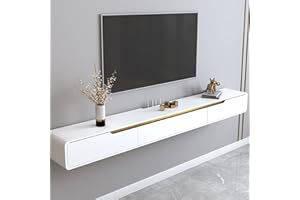 Ahtadums Solid wood Floating TV Stand, With 2 drawers floating tv cabinet, Floating tv unit wall mounted, completely assembled living room wall mounted tv unit (White, 140cm)