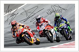 GENERIC Marc Marquez, Andrea Dovizioso & Valentino Rossi Signed 12x8 Inch Photo Print Pre Printed Signature Motorbikes Superbikes MotoGP Autograph Gift Artwork, Wall Art
