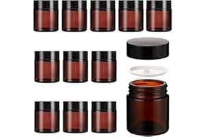 VOLILA Pot Cosmétique - Petit Pot Verre pour Voyage (Pack de 12, 120ml) - Boîte cosmétique vide avec couvercle et cuillères en plastique - Contenant Vide Cosmetique en Verre & Protection UV