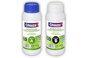 NAZZA Resina Epoxi Ultra Transparente - Dos Componentes (A+B) - Resina Epoxi ideal para Manualidades con Molde, Joyería, Bisutería, Orgonitas o piezas de Decoración (600 g (A+B))