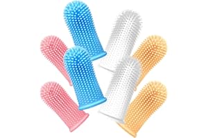 AAED Brosse à dents pour chiens,Soins dentaires chien 360º Pets brosse à dents nettoyage pour chiens chats soins dentaires, silicone doigt brosses à dents set de 8