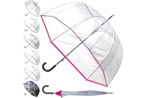 COLLAR AND CUFFS LONDON RARE Automatique - Parapluie Transparent Cloche Femme Solide - Resistant Vent Fort Tempete - Cadre Renforcé Avec Fibre de Verre - Dôme Homme Mariage - Couture Rose
