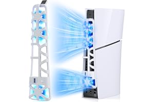 FASTSNAIL Ventilateur de Refroidissement LED pour Console PS5 Slim, Refroidisseur Ajustable avec Fonction mémoire, Accessoire Compatible avec Playstation5 Slim Digital & Discs Edition(Blanc)