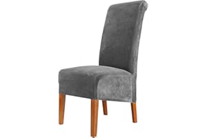 CMAKER Velvet Dining Chair Covers, Stretch Large Chair Slipcover, Spandex High Back Chairs Cover Elastic Washable Removable XL Chair Protector,Set of ４,Dark Gray