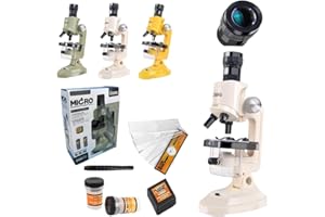 Ninyoon Microscopio con oculare grande per bambini - Kit microscopio come regalo migliore per ragazzo e ragazza, giocattolo educativo 400X 1000X 1200X con oculare grandangolare da 20 mm (Bianco)