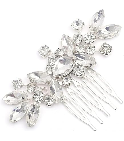 Avalaya - Fermaglio per capelli da sposa con 2 file di perle, 80 mm di larghezza