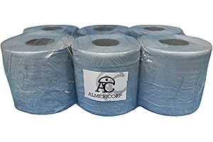 ALMERICORP Bobinas papel industrial secamanos azul reciclado 1Kg 140 metros/rollo | Papel Mecha| Pack 6 rollos