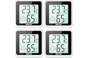 BMUT Lot de 4 mini thermomètres hygromètres à poser et à coller pour l'intérieur, salon, bureau (humidité et température)