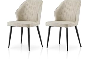 TUKAILAi Dining Room Chairs Set of 2 Faux Leather Upholstered Chair with Modern Design Backrest and Metal Legs, Beige Kitchen Chairs for Home Office Living Room Lounge Bedroom