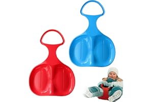 BASTOUR 2 Pezzi Slitta da Neve con Impugnatura, Slitta da Bob Invernale all'aperto, Durevole Slittino Bob con maniglia, Inverno Slittini con Manico in plastica per Neve, Erba e Sabbia Snow Sled in Disc