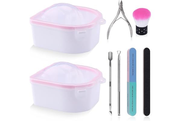 Kalolary Lot de 8 bols de trempage pour vernis à ongles avec éplucheur de cuticules, repousse-cuticules, limes à ongles, brosse et pince pour la maison et le salon (rose)
