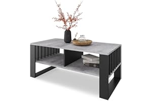 MEBLEPITUS.PL Meble Pitus stolik kawowy – nowoczesny stół do salonu – stolik kawowy ze schowkiem 90 x 50 x 50 cm – stół do salonu – meble z elementami lamelowymi – beton