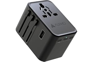 AUNNO Adattatore Universale da Viaggio, Adattatore da 30 W con 3 Porte USB-C e 2 Porte USB-A, Tutto in Uno Con Doppio Fusibile di Sicurezza per Europa, Regno Unito, Stati Uniti ecc